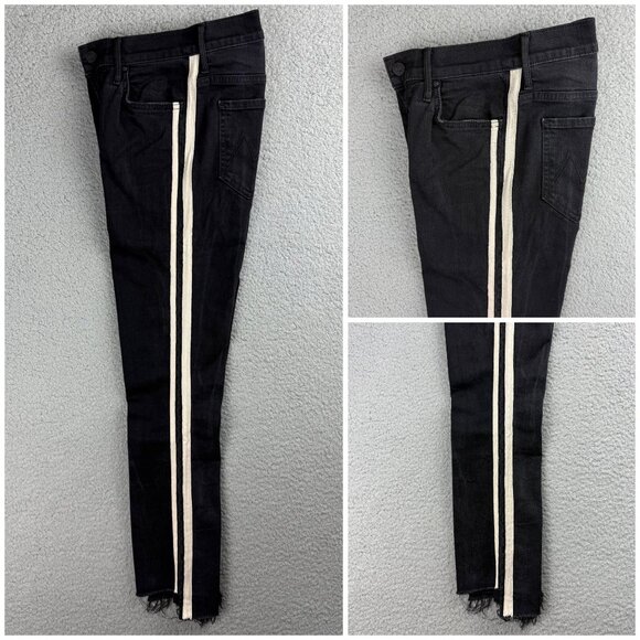 Mother Jeans Womens 25 Pants Black Insider Crop Step Fray Guilty Racer Stripes 1 - Picture 6 of 11